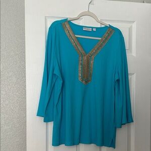 Belle by Kim Gravel Blue Tunic with Gold Details